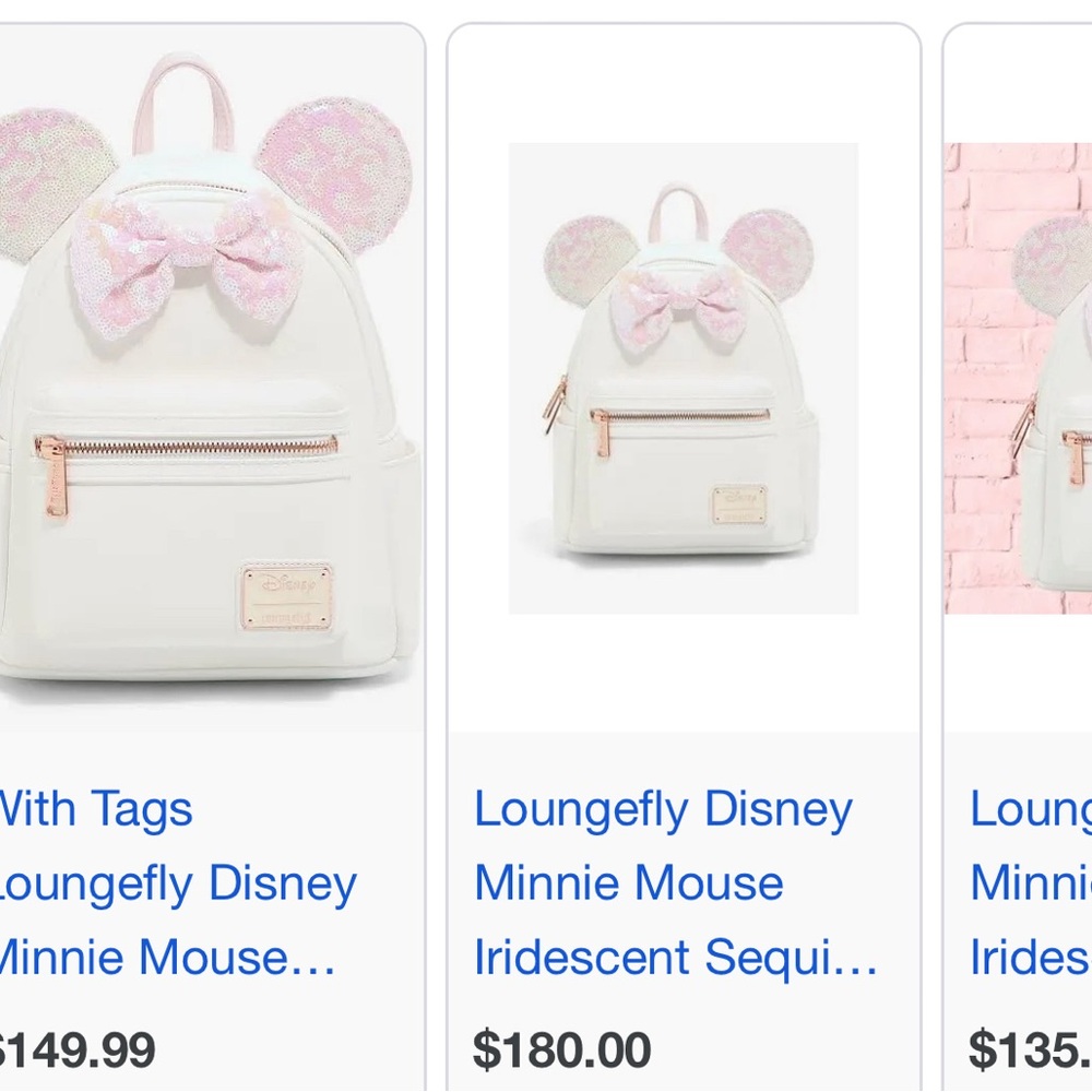 Loungefly Backpack Minnie White Pink Sequin - Picture 6 of 6
